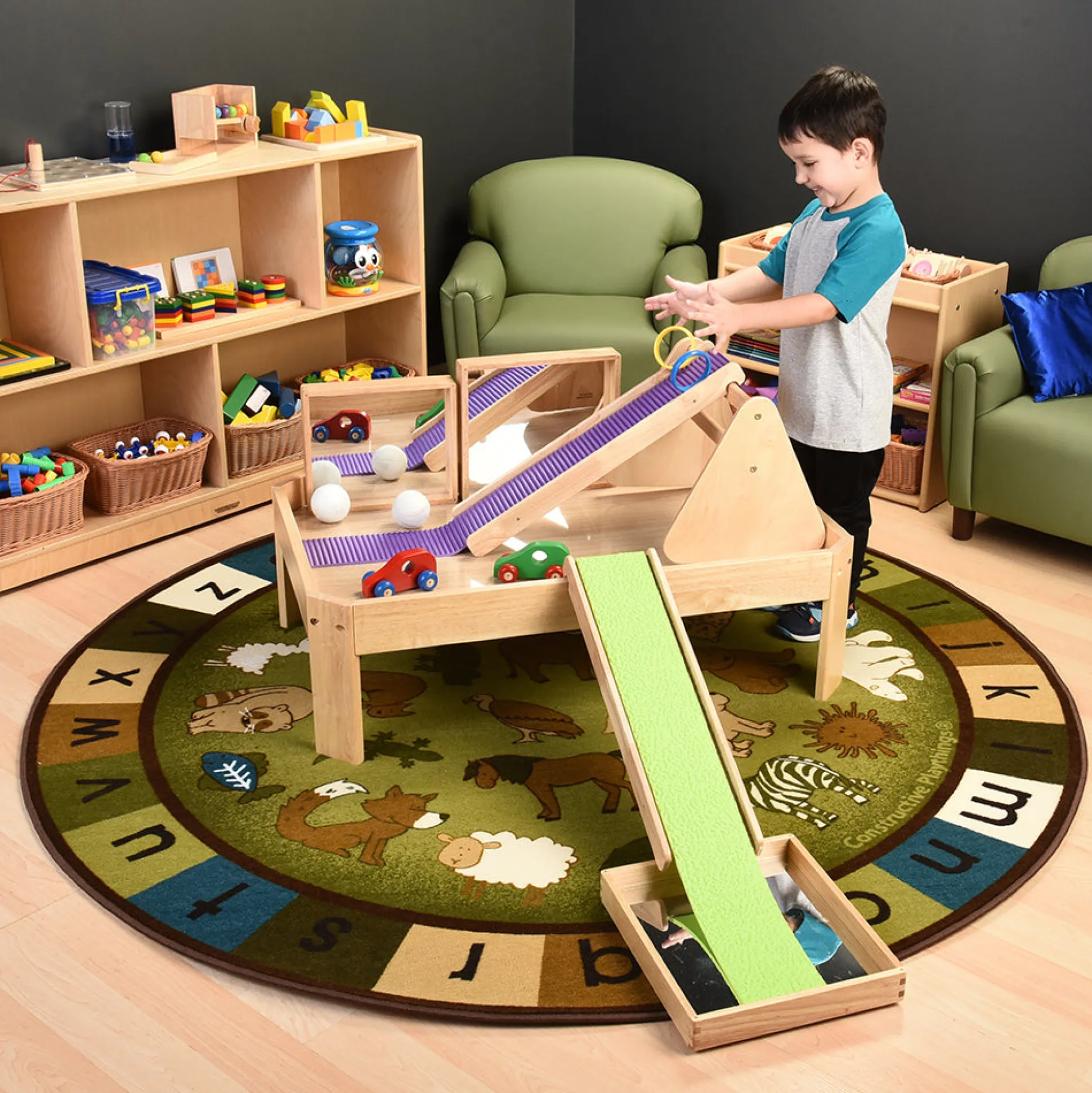 Carpet for Kids® Earthtone Animals Alphabet 6' Round Rug | Stain-Resistant & Classroom-Ready