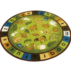 Carpet for Kids® Earthtone Animals Alphabet 6' Round Rug | Stain-Resistant & Classroom-Ready