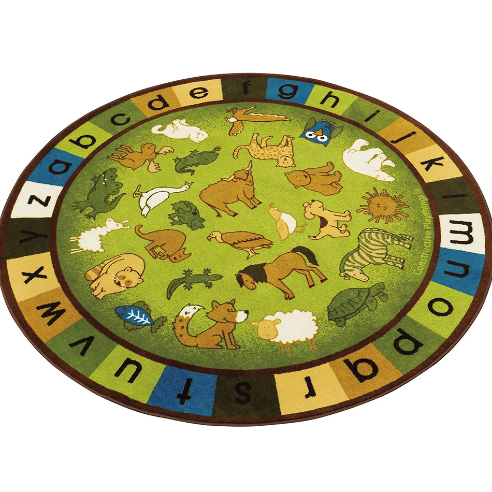Carpet for Kids® Earthtone Animals Alphabet 6' Round Rug | Stain-Resistant & Classroom-Ready