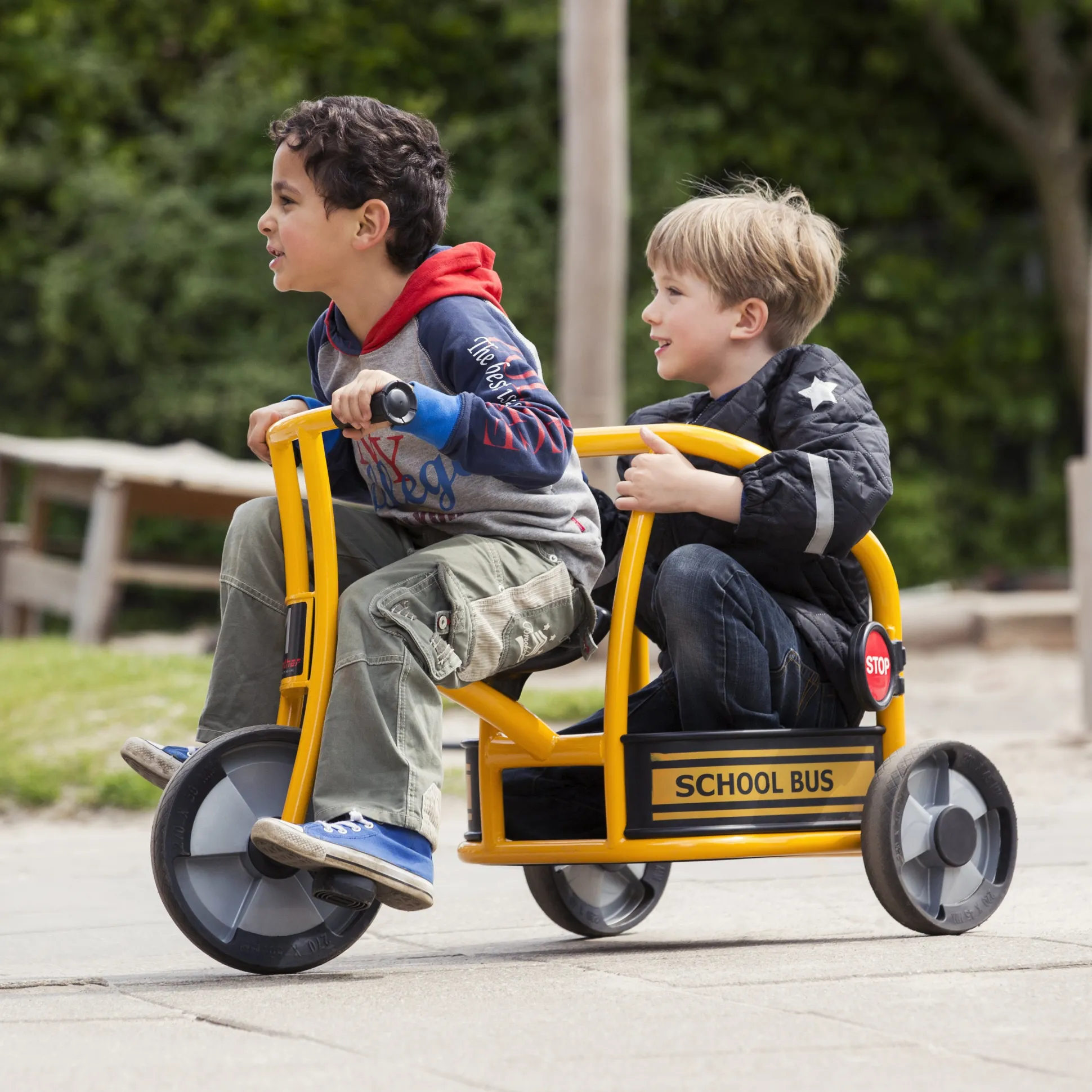 Carry-All School Bus Ride-On | Passenger Cargo Playground Vehicle with Safety Handrail
