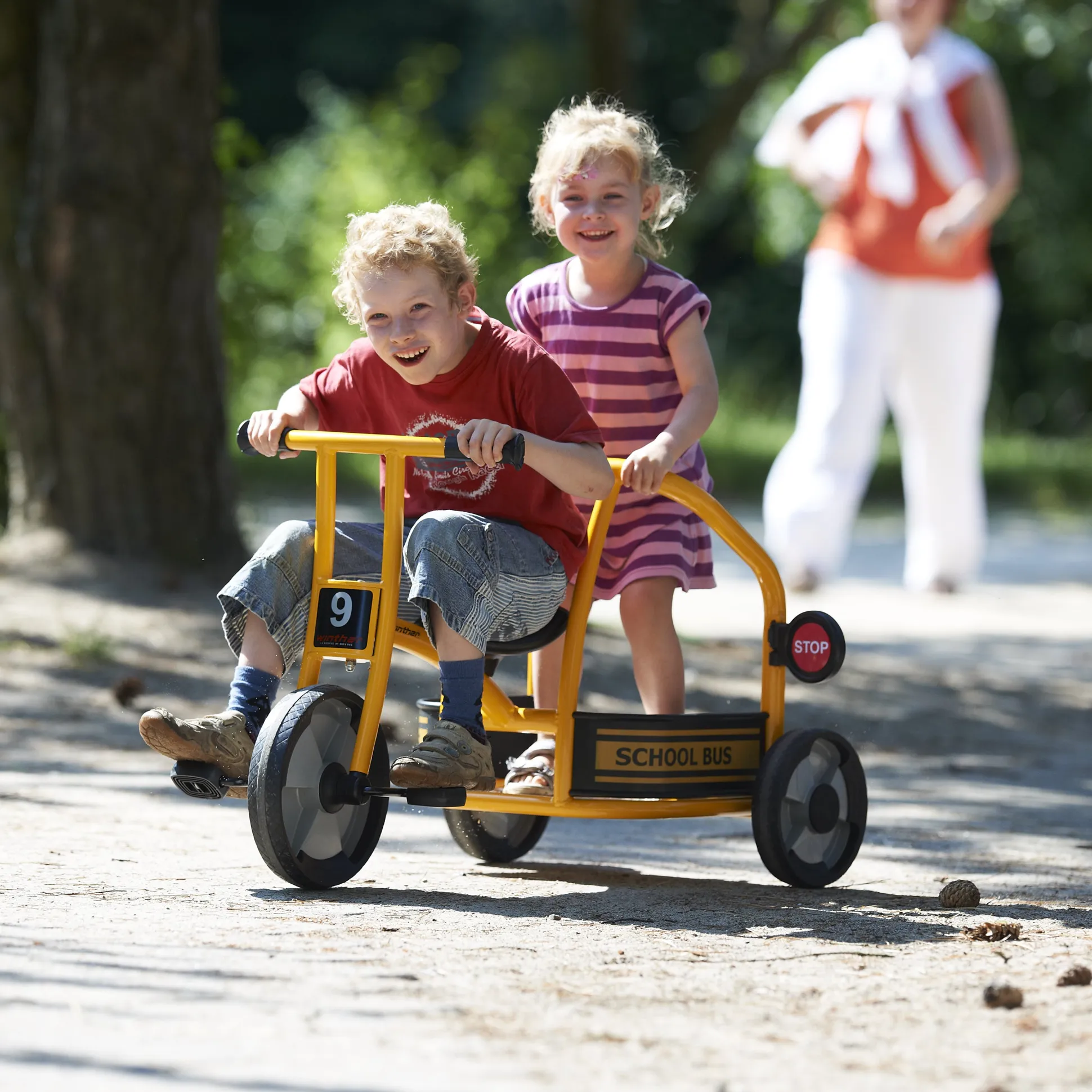 Carry-All School Bus Ride-On | Passenger Cargo Playground Vehicle with Safety Handrail