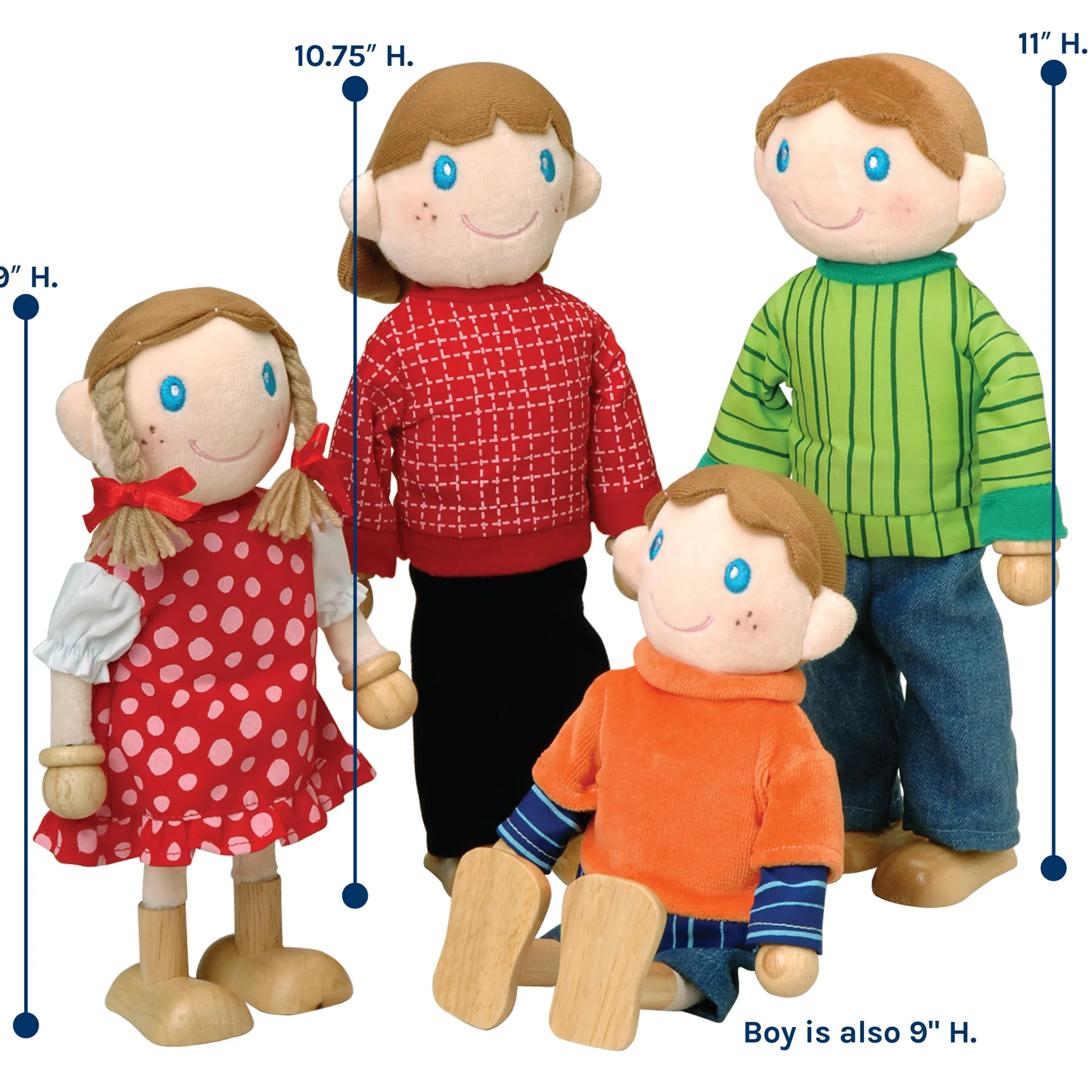 Caucasian Family Bendable Wooden Dolls | 4-Piece Set
