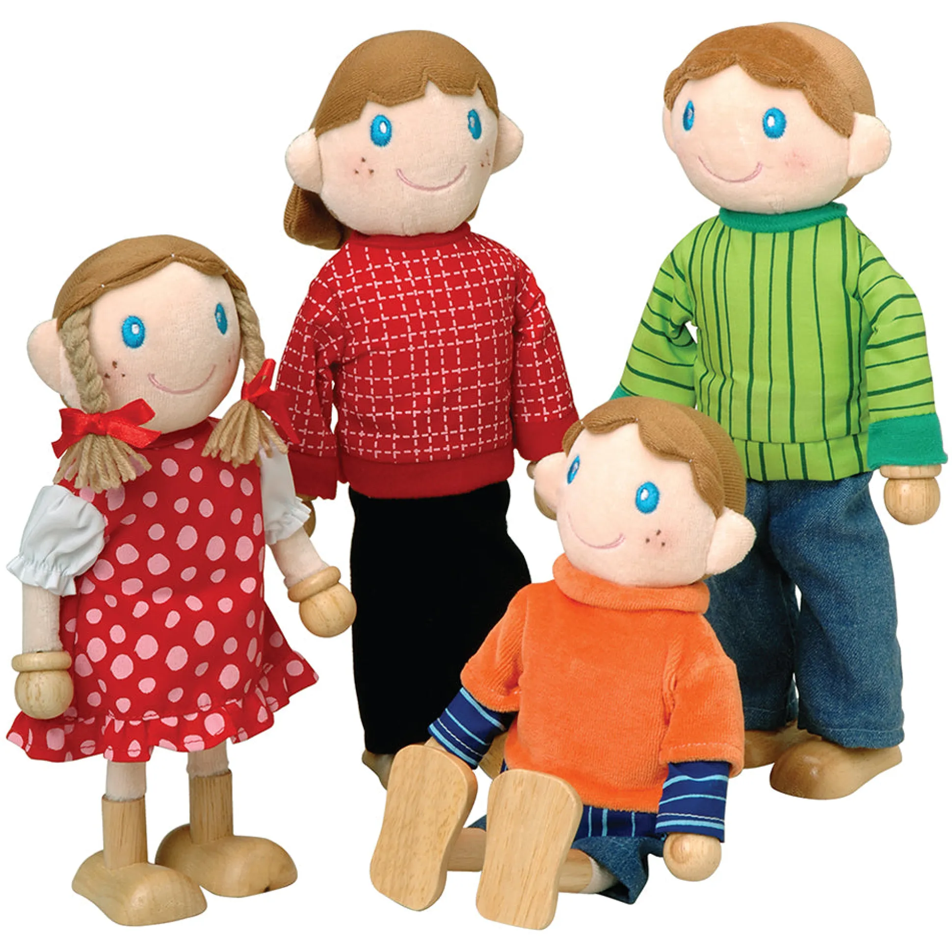 Caucasian Family Bendable Wooden Dolls | 4-Piece Set