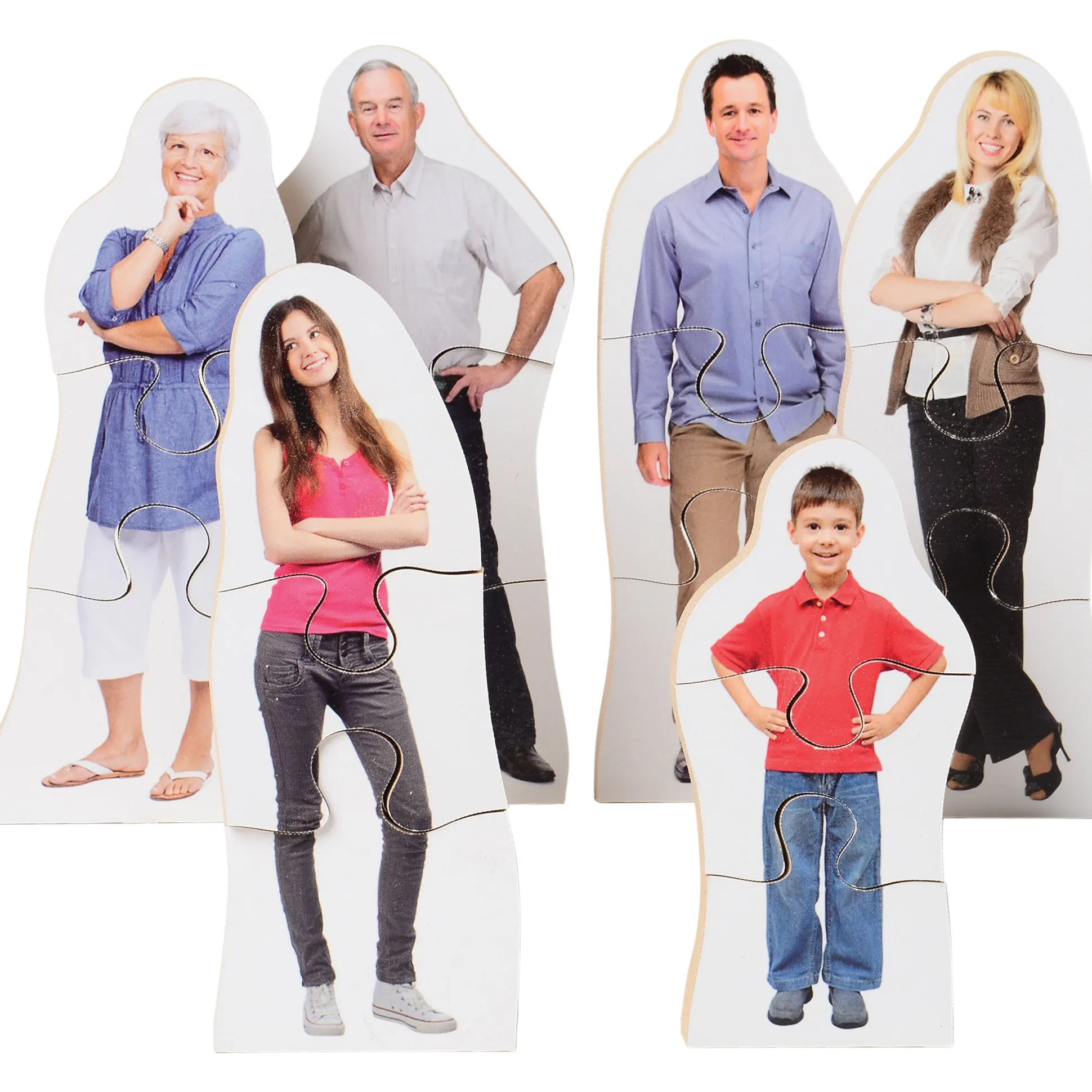 Caucasian Family Block Puzzles | Multicultural Wooden 18-Piece Puzzle Set
