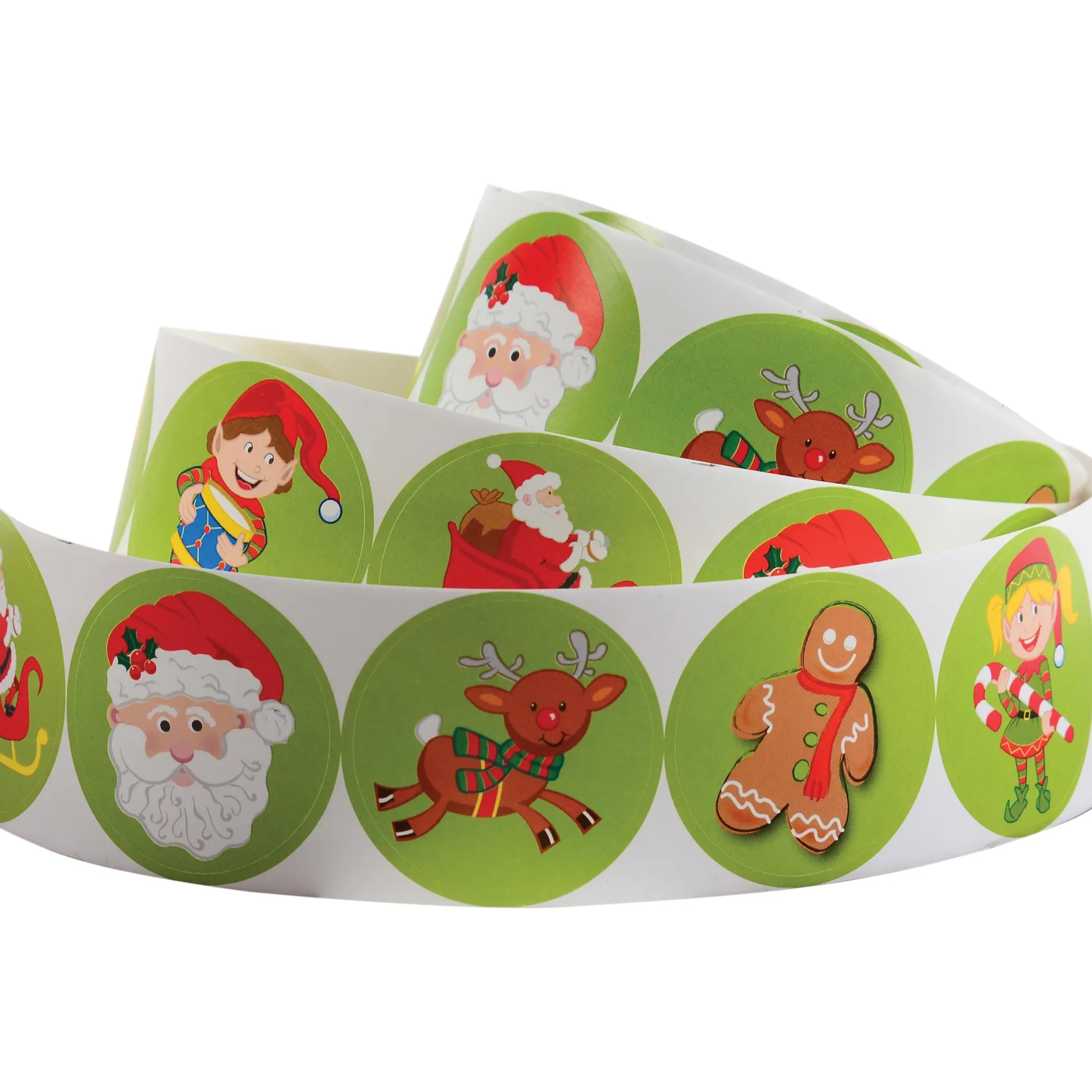 Christmas Character Sticker Roll – Santa, Reindeer, Elf & Gingerbread Seals for Kids