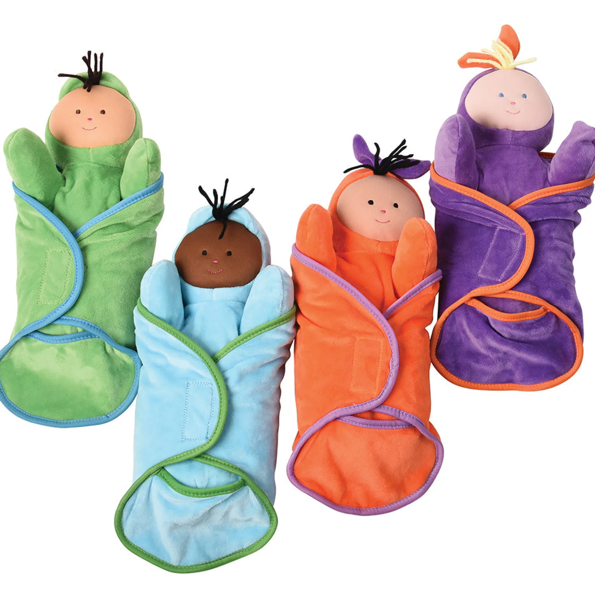 Circle Time Swaddle Babies Set | 4 Super-Soft Baby Dolls with Matching Pocket Swaddle Blankets