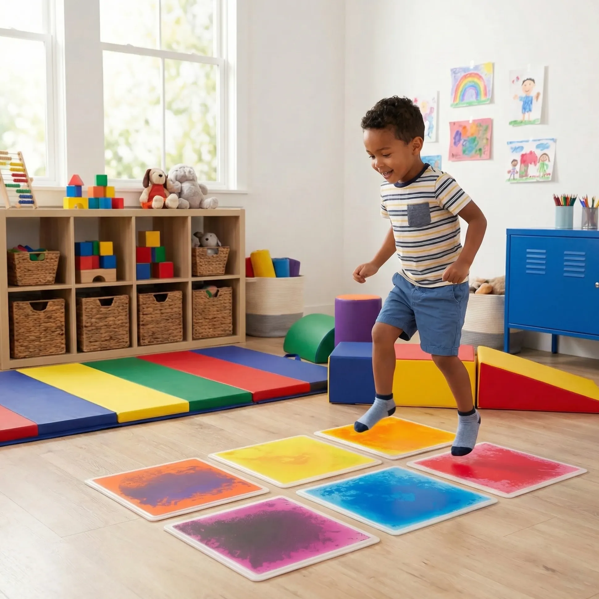 12" Classic Liquid Floor Tiles | 6-Pack Pressure-Activated Sensory Movement Mats