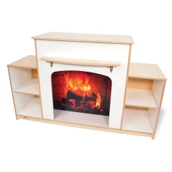 Classroom Warm And Welcoming Fireplace | Cozy White Display with Adjustable Shelves & Book Storage