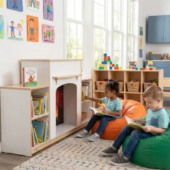 Classroom Warm And Welcoming Fireplace | Cozy White Display with Adjustable Shelves & Book Storage