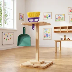 Cleaning Set with Small Broom, Dustpan & Stand | Pretend Play Cleaning Toys for Toddlers & Preschool Classrooms