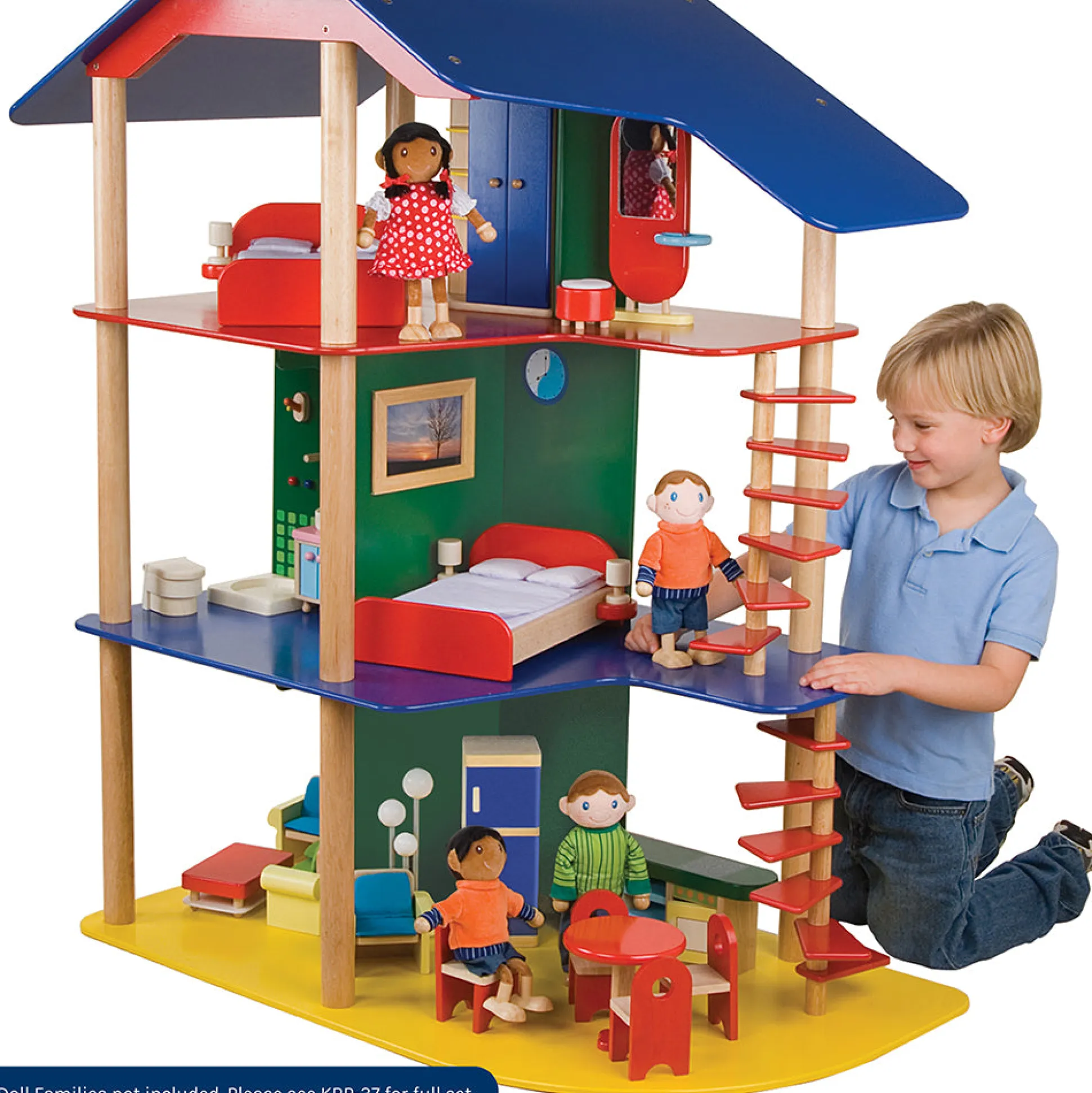 Collaborative Wooden 3-Story Playhouse - Furniture Included