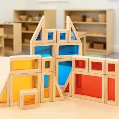 Colored See-Thru Wooden Blocks | 21-Piece Hardwood & Acrylic Building Set