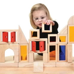Colored See-Thru Wooden Blocks | 21-Piece Hardwood & Acrylic Building Set