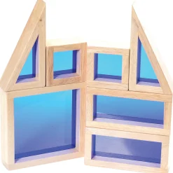Colored See-Thru Wooden Blocks | 21-Piece Hardwood & Acrylic Building Set