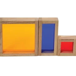 Colored See-Thru Wooden Blocks | 21-Piece Hardwood & Acrylic Building Set