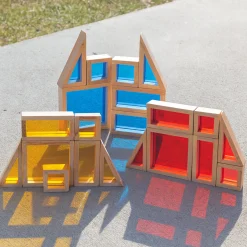 Colored See-Thru Wooden Blocks | 21-Piece Hardwood & Acrylic Building Set