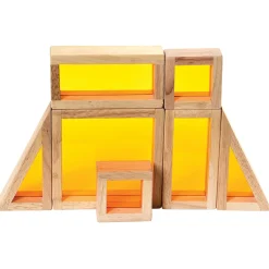 Colored See-Thru Wooden Blocks | 21-Piece Hardwood & Acrylic Building Set