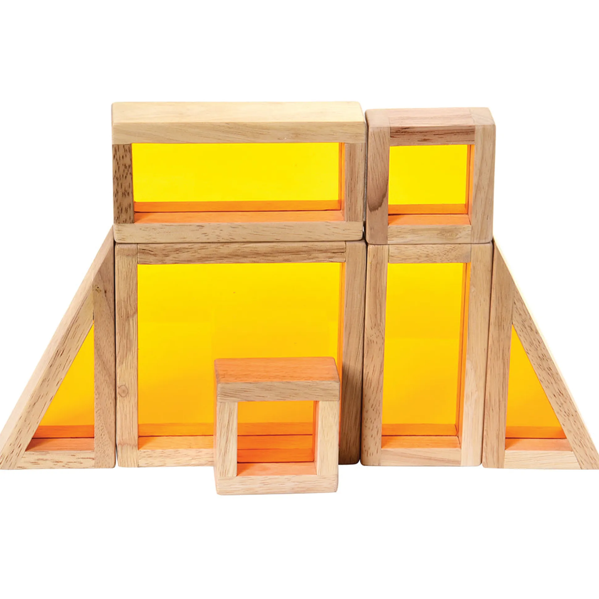 Colored See-Thru Wooden Blocks | 21-Piece Hardwood & Acrylic Building Set