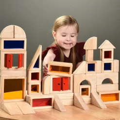Colored See-Thru Wooden Blocks | 21-Piece Hardwood & Acrylic Building Set