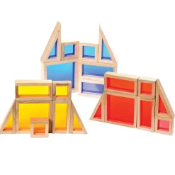 Colored See-Thru Wooden Blocks | 21-Piece Hardwood & Acrylic Building Set