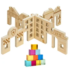 Color & Light Town Builder Set | Wooden Dividers with Gem Cubes