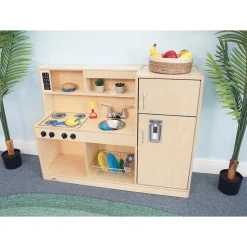 Compact Toddler Wooden Kitchen Playset with Stove, Sink, and Refrigerator
