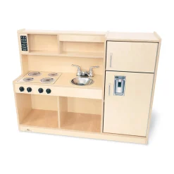 Compact Toddler Wooden Kitchen Playset with Stove, Sink, and Refrigerator