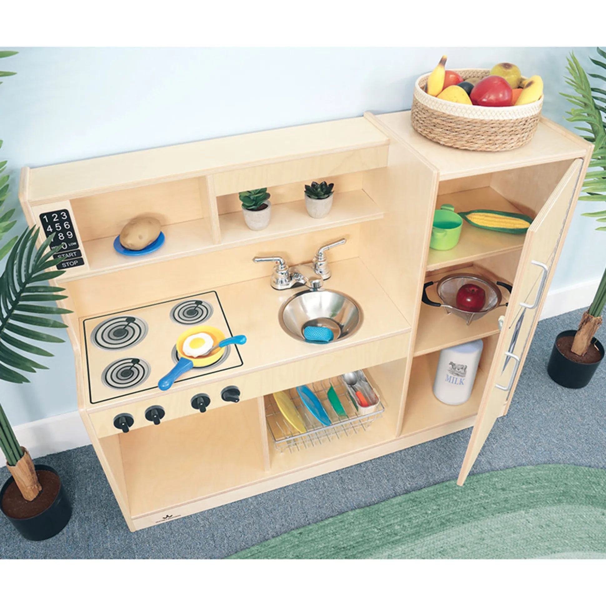 Compact Toddler Wooden Kitchen Playset with Stove, Sink, and Refrigerator