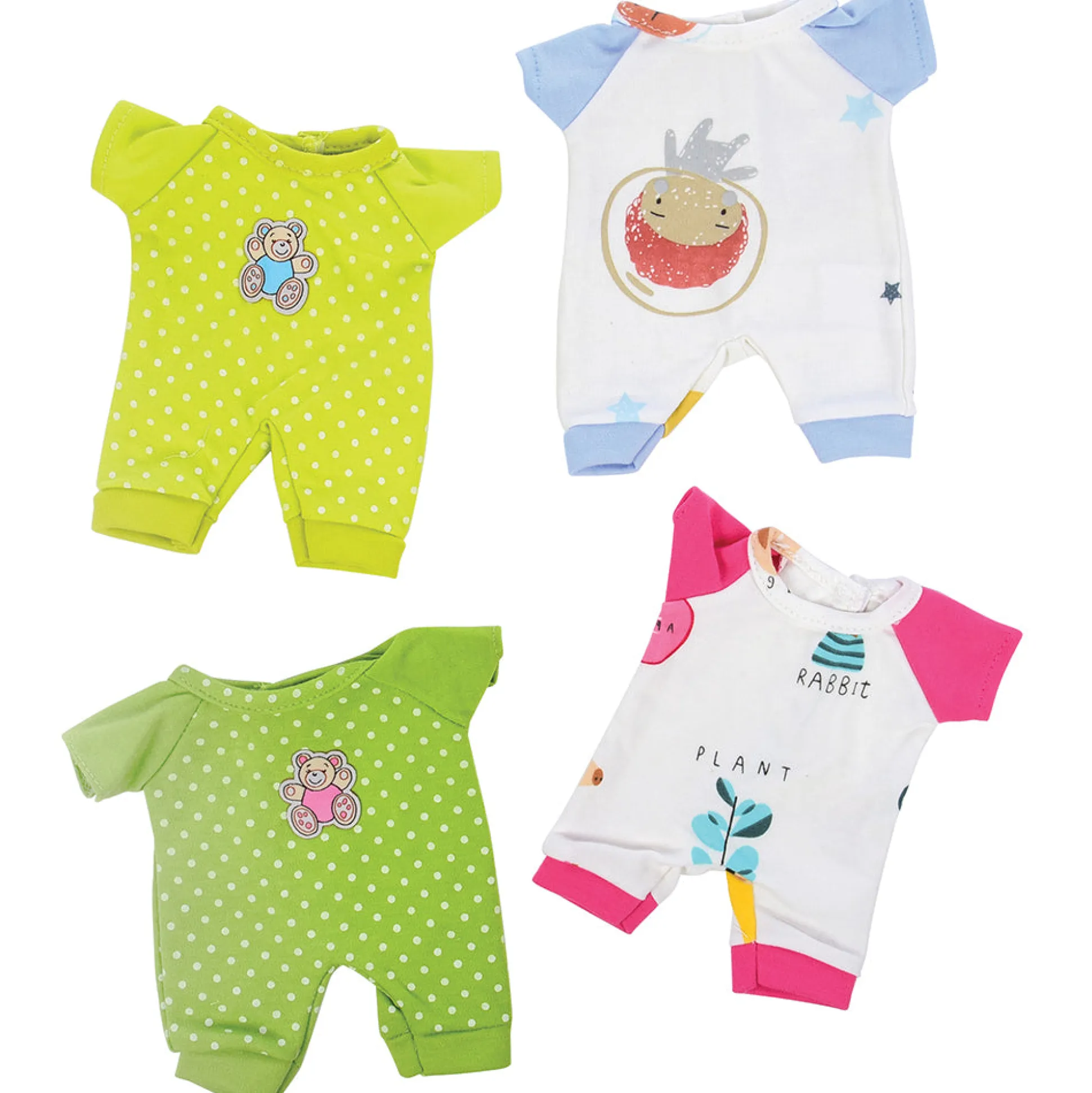 Constructive Playthings® 4-Pack Doll Sleepwear Set for 10" Baby Dolls | Easy-Dress, Washable Outfits