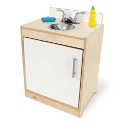 Contemporary White Sink | Pretend Play Kitchen Sink with Realistic Faucet and Basin