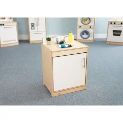 Contemporary White Sink | Pretend Play Kitchen Sink with Realistic Faucet and Basin