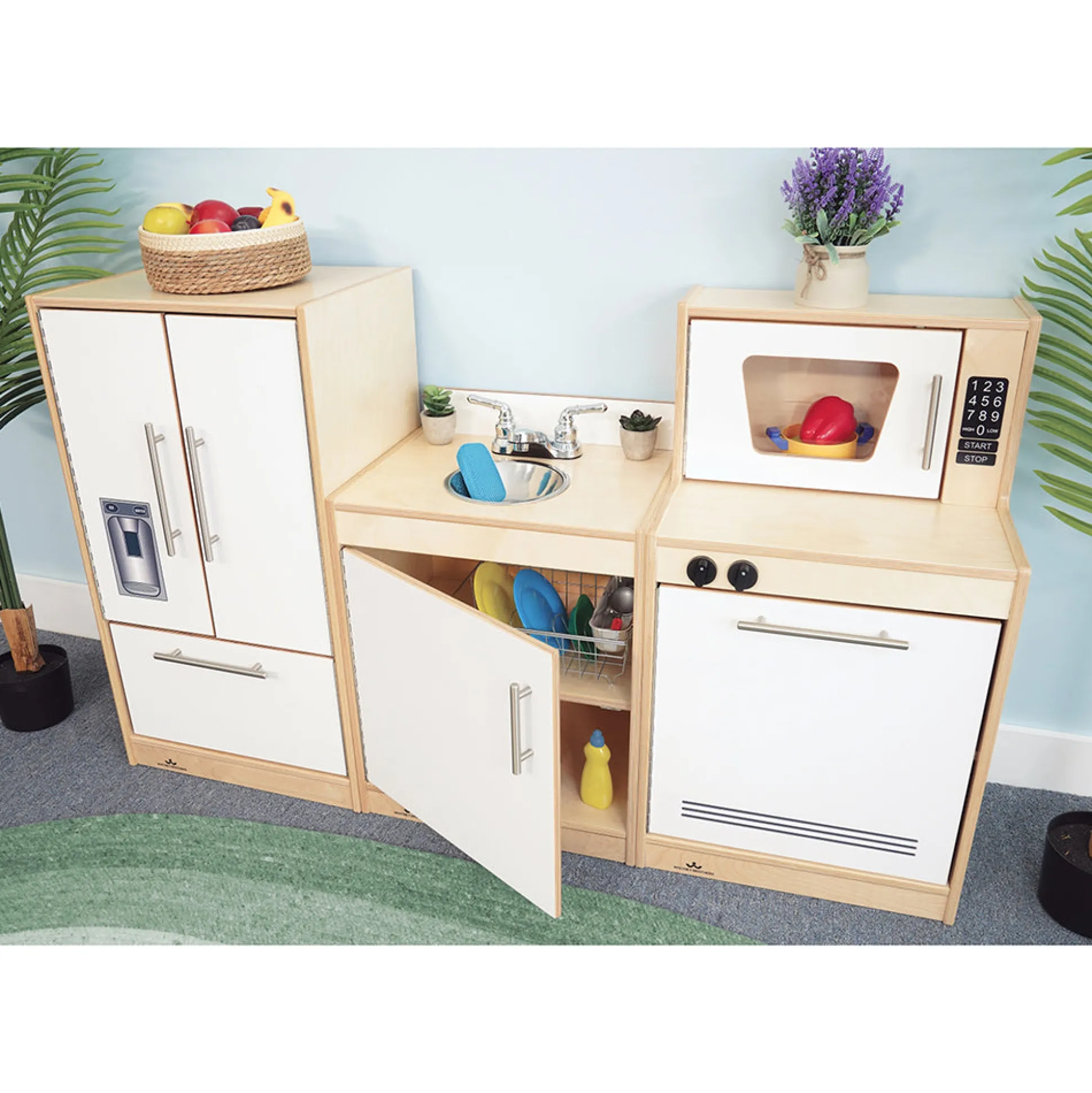 Contemporary White Sink | Pretend Play Kitchen Sink with Realistic Faucet and Basin