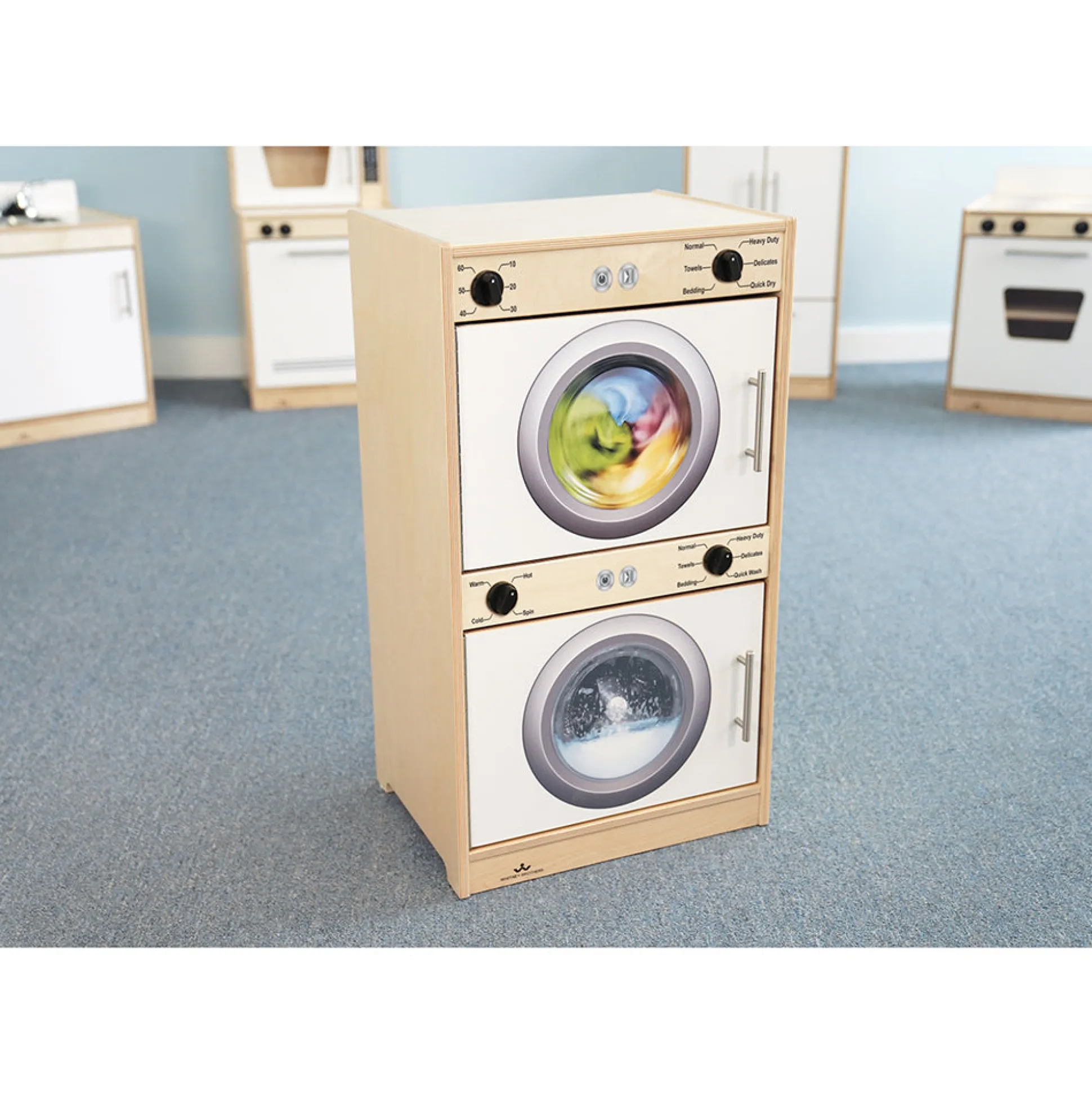 Contemporary White Washer & Dryer | Pretend Play Laundry Appliance with Realistic Details