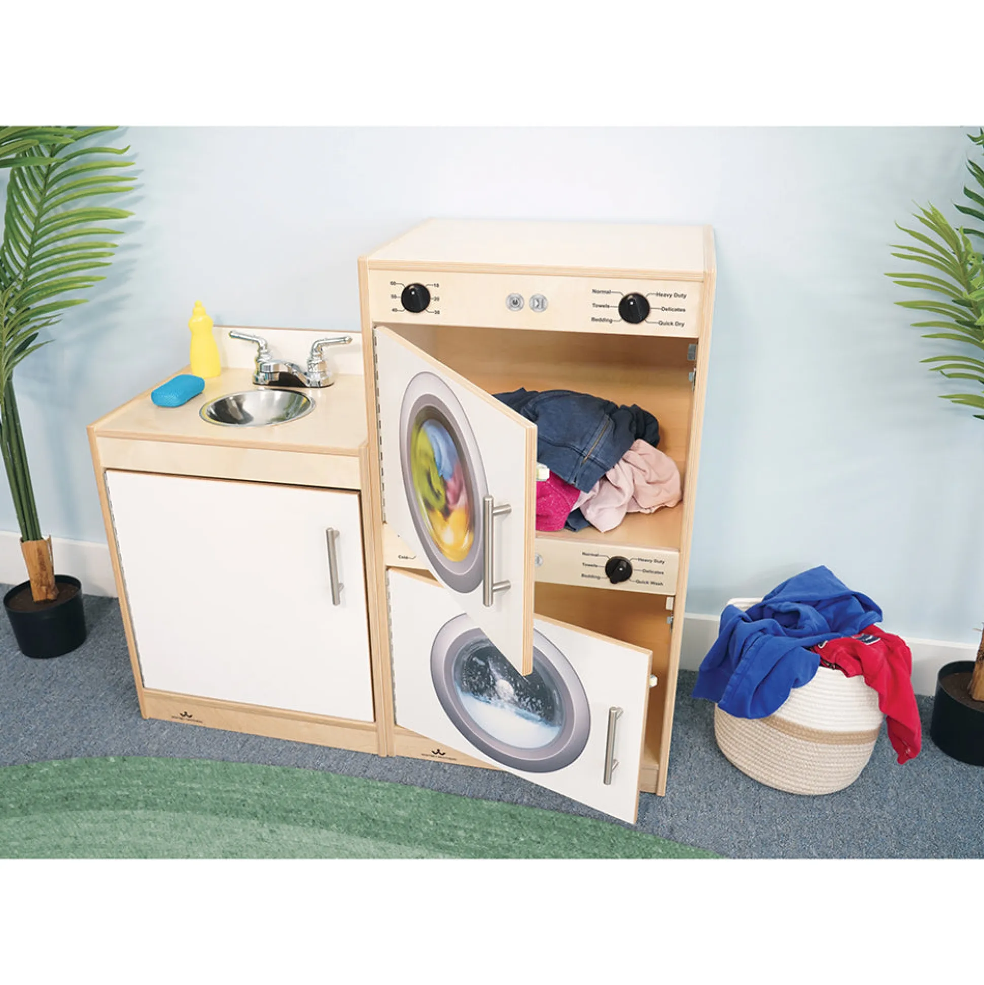 Contemporary White Washer & Dryer | Pretend Play Laundry Appliance with Realistic Details