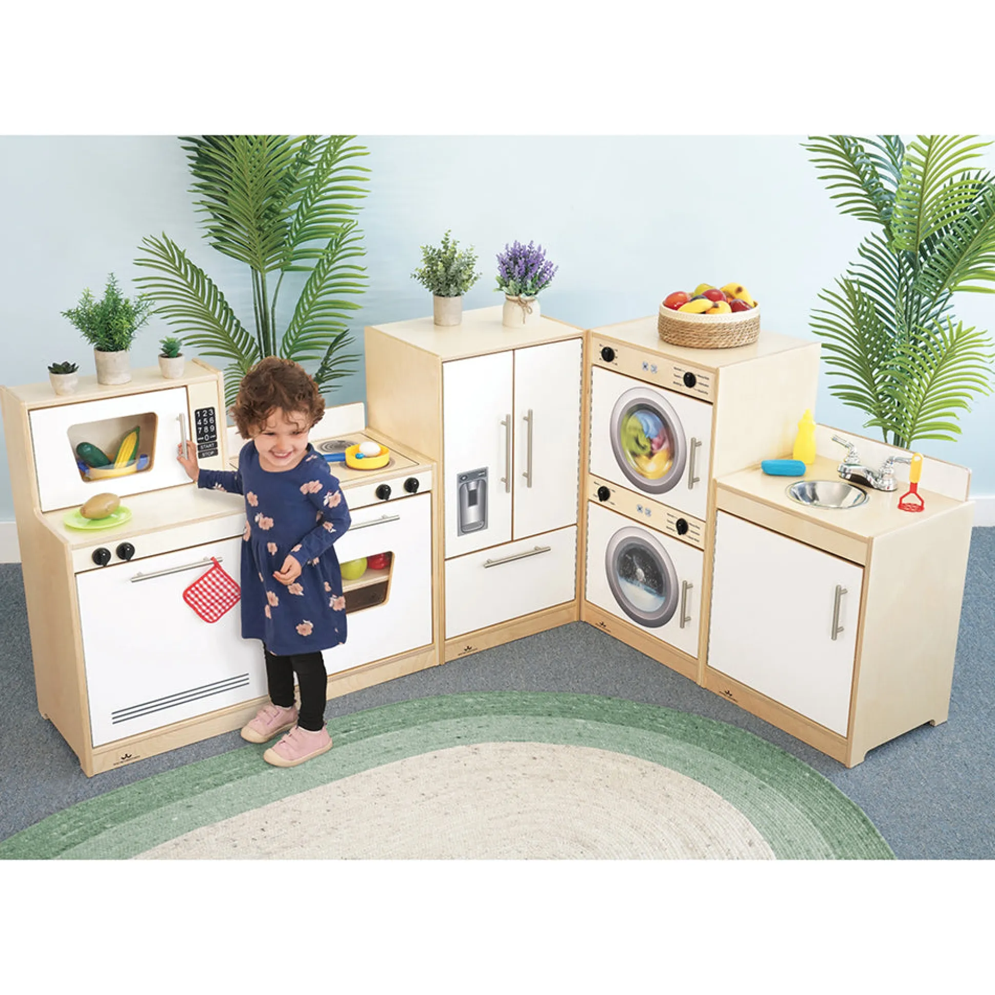 Contemporary White Washer & Dryer | Pretend Play Laundry Appliance with Realistic Details