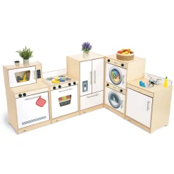 Contemporary Wooden Play Kitchen Ensemble | 5-Piece Pretend Play Set