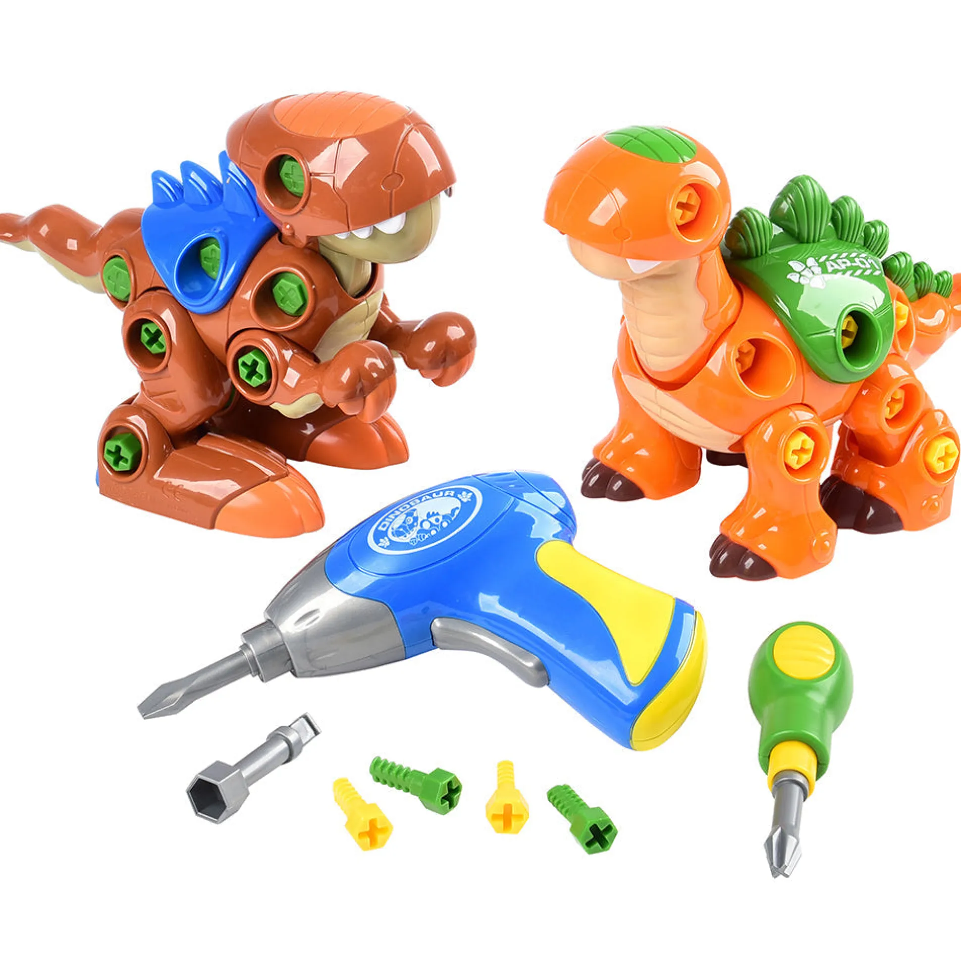 Create-A-Dino Construction Play Set | Build & Roll T-Rex and Stegosaurus with Tools