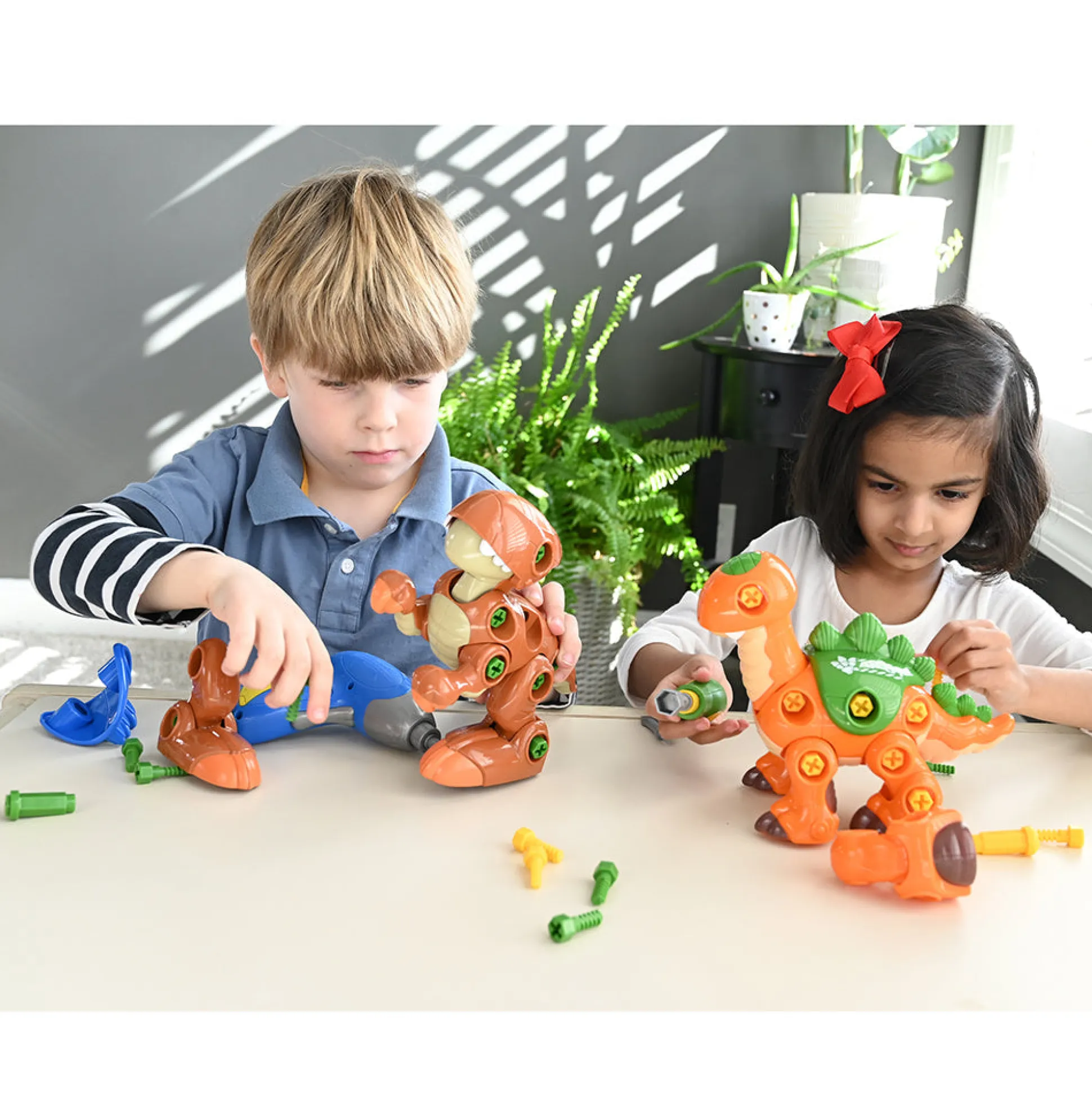 Create-A-Dino Construction Play Set | Build & Roll T-Rex and Stegosaurus with Tools