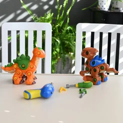 Create-A-Dino Construction Play Set | Build & Roll T-Rex and Stegosaurus with Tools