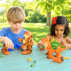 Create-A-Dino Construction Play Set | Build & Roll T-Rex and Stegosaurus with Tools