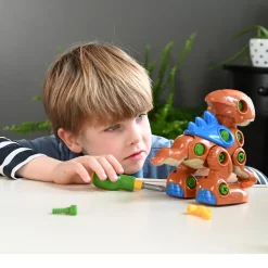 Create-A-Dino Construction Play Set | Build & Roll T-Rex and Stegosaurus with Tools