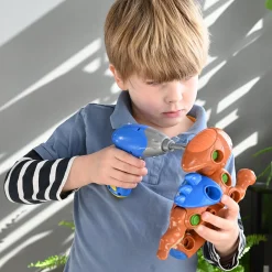 Create-A-Dino Construction Play Set | Build & Roll T-Rex and Stegosaurus with Tools
