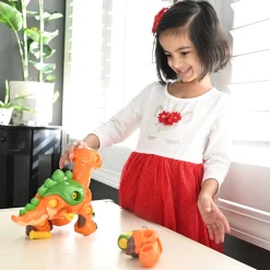 Create-A-Dino Construction Play Set | Build & Roll T-Rex and Stegosaurus with Tools
