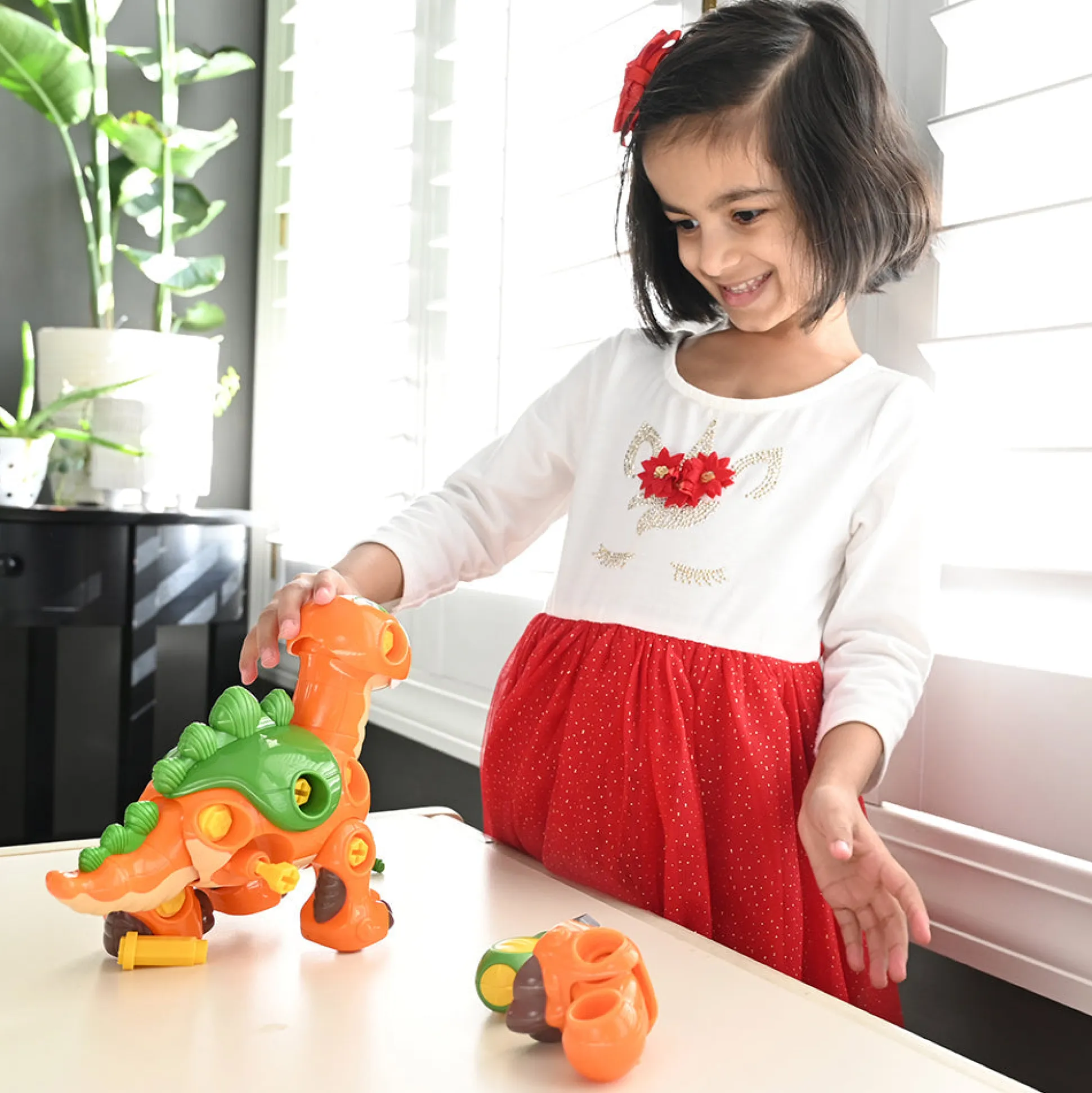 Create-A-Dino Construction Play Set | Build & Roll T-Rex and Stegosaurus with Tools
