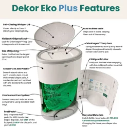 Dekor Eko Plus Hands-Free Diaper Pail | Odor-Controlled, Eco-Friendly Solution