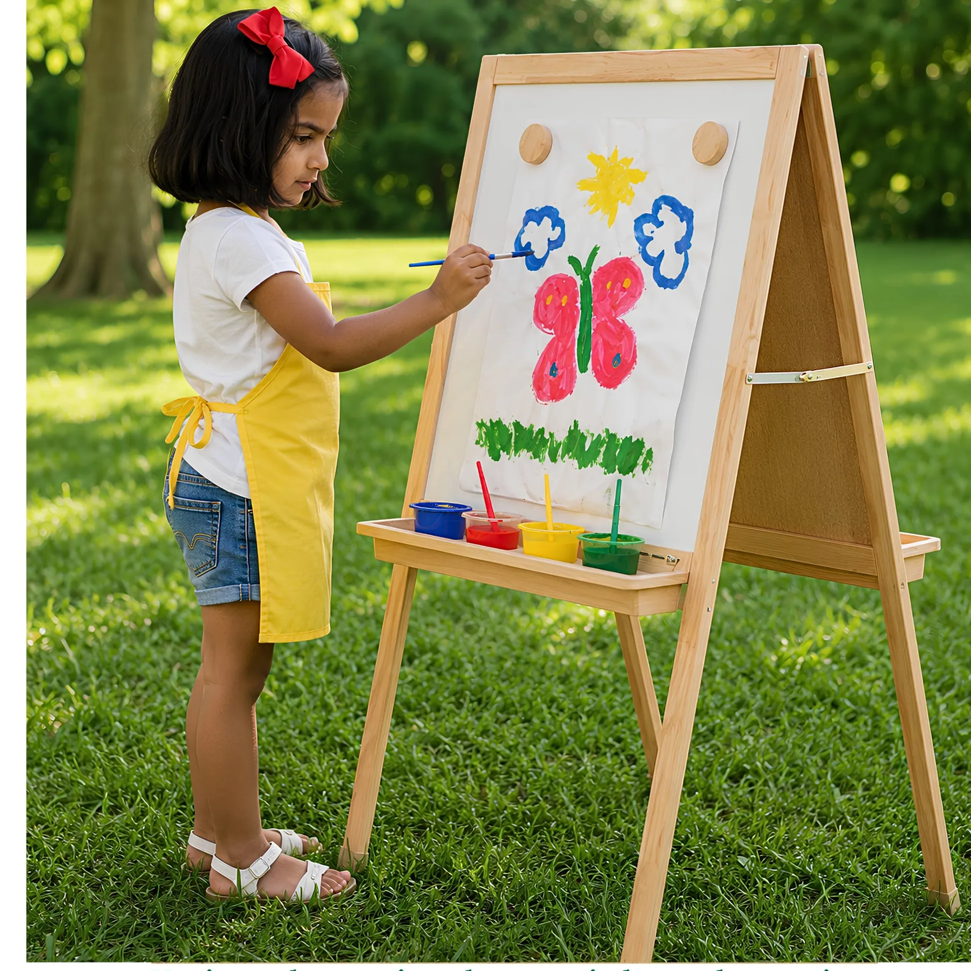 Deluxe Hardwood Classroom Easel | Chalkboard, Magnetic Whiteboard, and Storage Trays