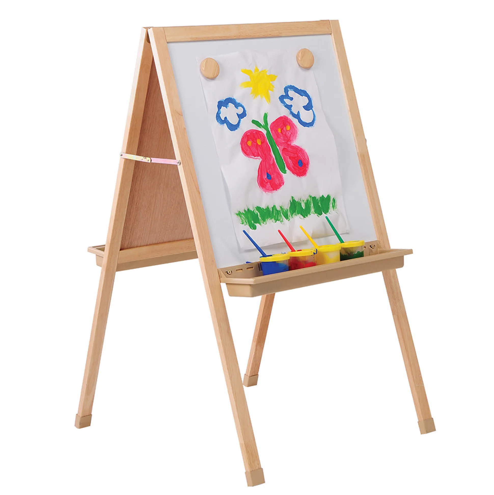 Deluxe Hardwood Classroom Easel | Chalkboard, Magnetic Whiteboard, and Storage Trays