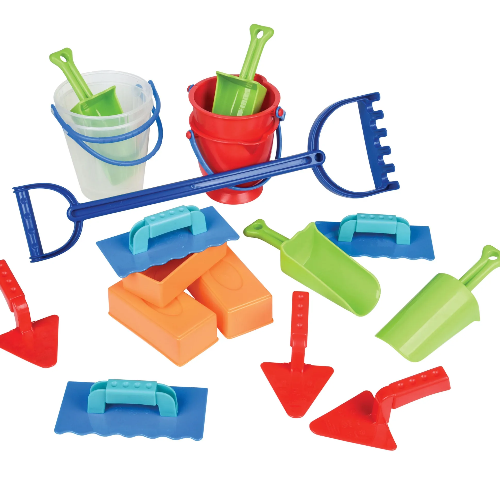 Digging, Planting, Sand & Water Tool Set | 18 pc Buckets, Scoops, Spades, Rake & Molds