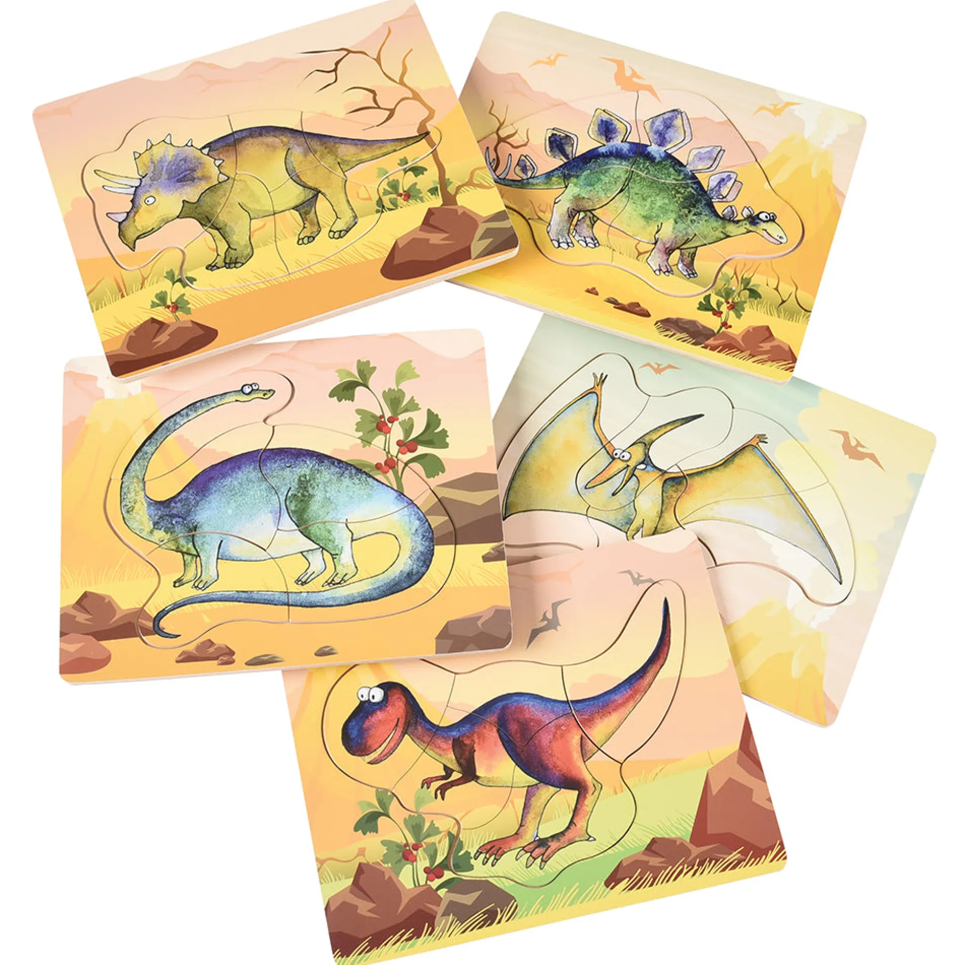Dinosaur Friends Wooden Puzzles | Set of 5 with Easy-Grasp Raised Pieces