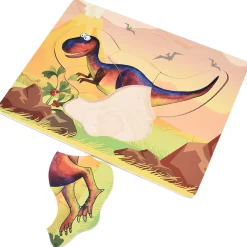 Dinosaur Friends Wooden Puzzles | Set of 5 with Easy-Grasp Raised Pieces